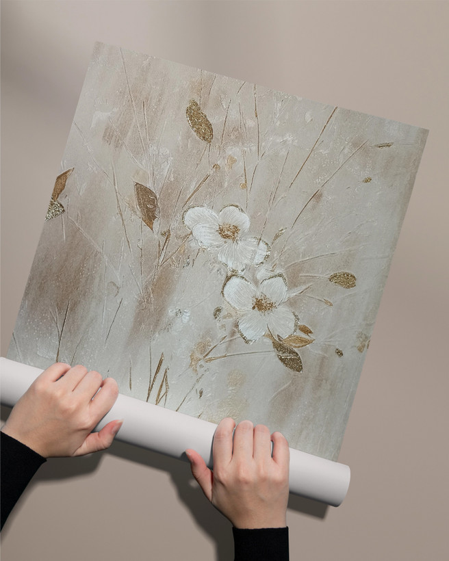 کاغذدیواری طرح گل زمینه پتیه کرم طلایی