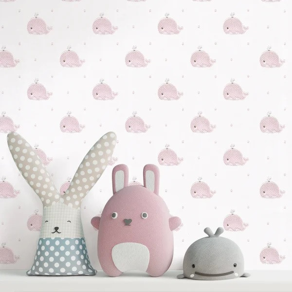 نمای کاغذ دیواری سفید طرح نهنگهای اقیانوس.