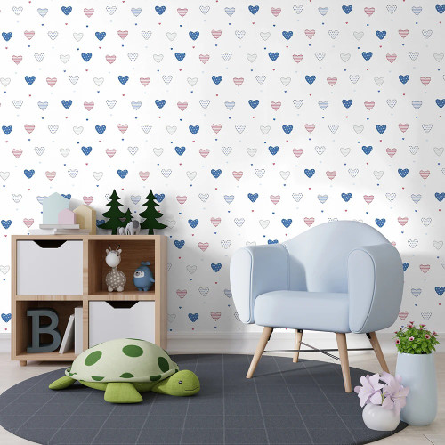 نمای نزدیک از کاغذ دیواری دخترانه با طرح قلب گرافیکی