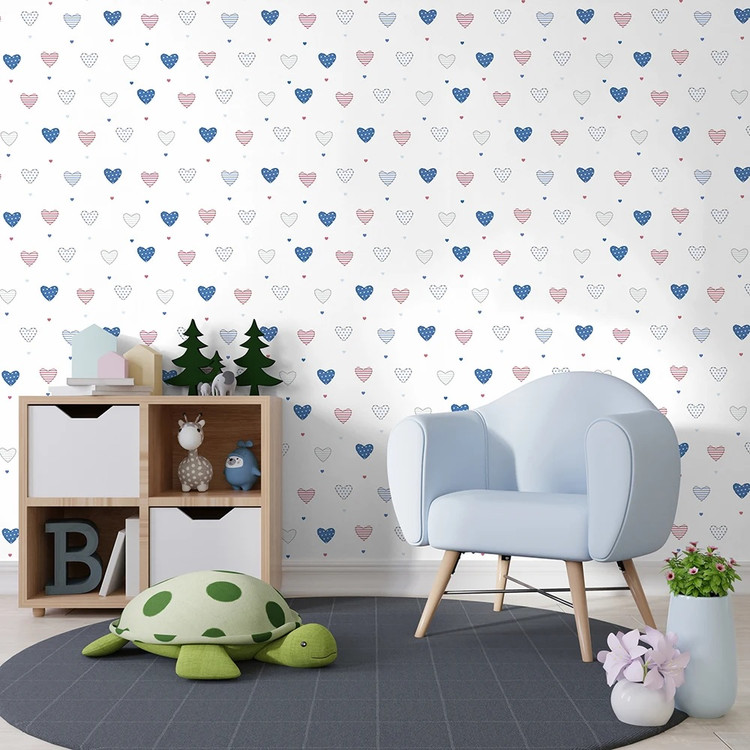 نمای نزدیک از کاغذ دیواری دخترانه با طرح قلب گرافیکی