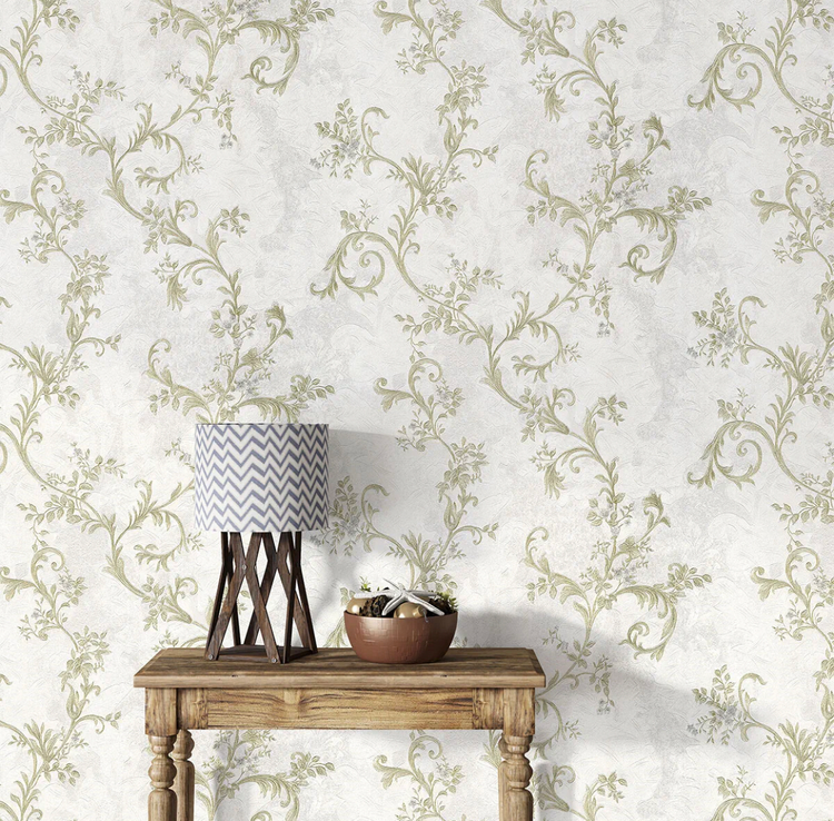 نما از کاغذدیواری با طرح گلهای رونده شایندار و شاخههای ظریف اکلیلی