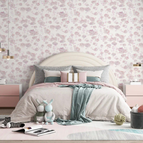 نمای نزدیک از کاغذدیواری با طرح گلهای رز صورتی شایندار بدون ساقه روی پسزمینه پتینه محو