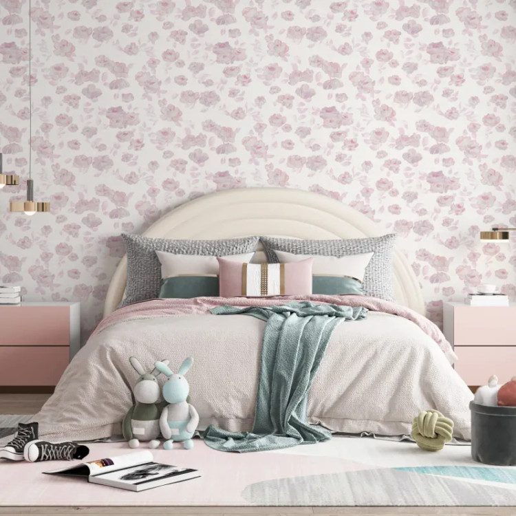 نمای نزدیک از کاغذدیواری با طرح گلهای رز صورتی شایندار بدون ساقه روی پسزمینه پتینه محو