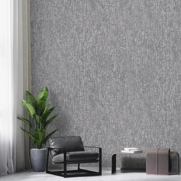 نمای نزدیک از کاغذدیواری طوسی بافتدار در دو مدل با رگههای درخشان طلایی و نقرهای و زمینه پتینه محو