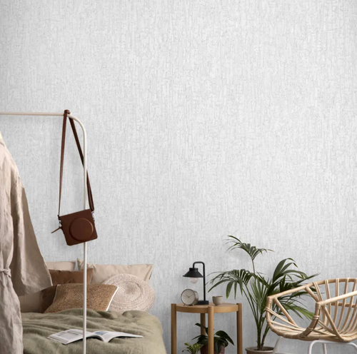 کاغذدیواری تمام سفید با بافت برجسته زمینه پتینه محو بدون تغییر رنگ