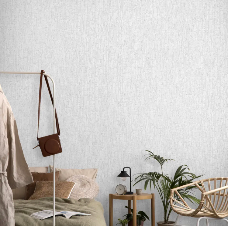 کاغذدیواری تمام سفید با بافت برجسته زمینه پتینه محو بدون تغییر رنگ