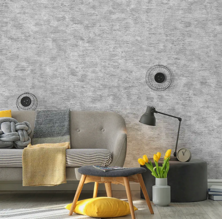 آلبوم کاغذدیواری بافتدار در سه طیف طوسی نوکمدادی عمیق، طوسی روشن مدرن و نقرهای صیقلی با درخشش ابریشمی