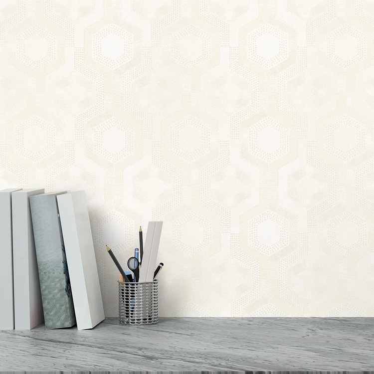 کاغذدیواری طرح هندسی مدرن / سفید شیری / طرح محو