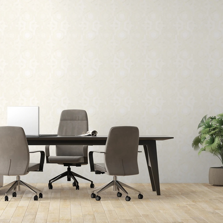 کاغذدیواری طرح هندسی مدرن / سفید شیری / طرح محو