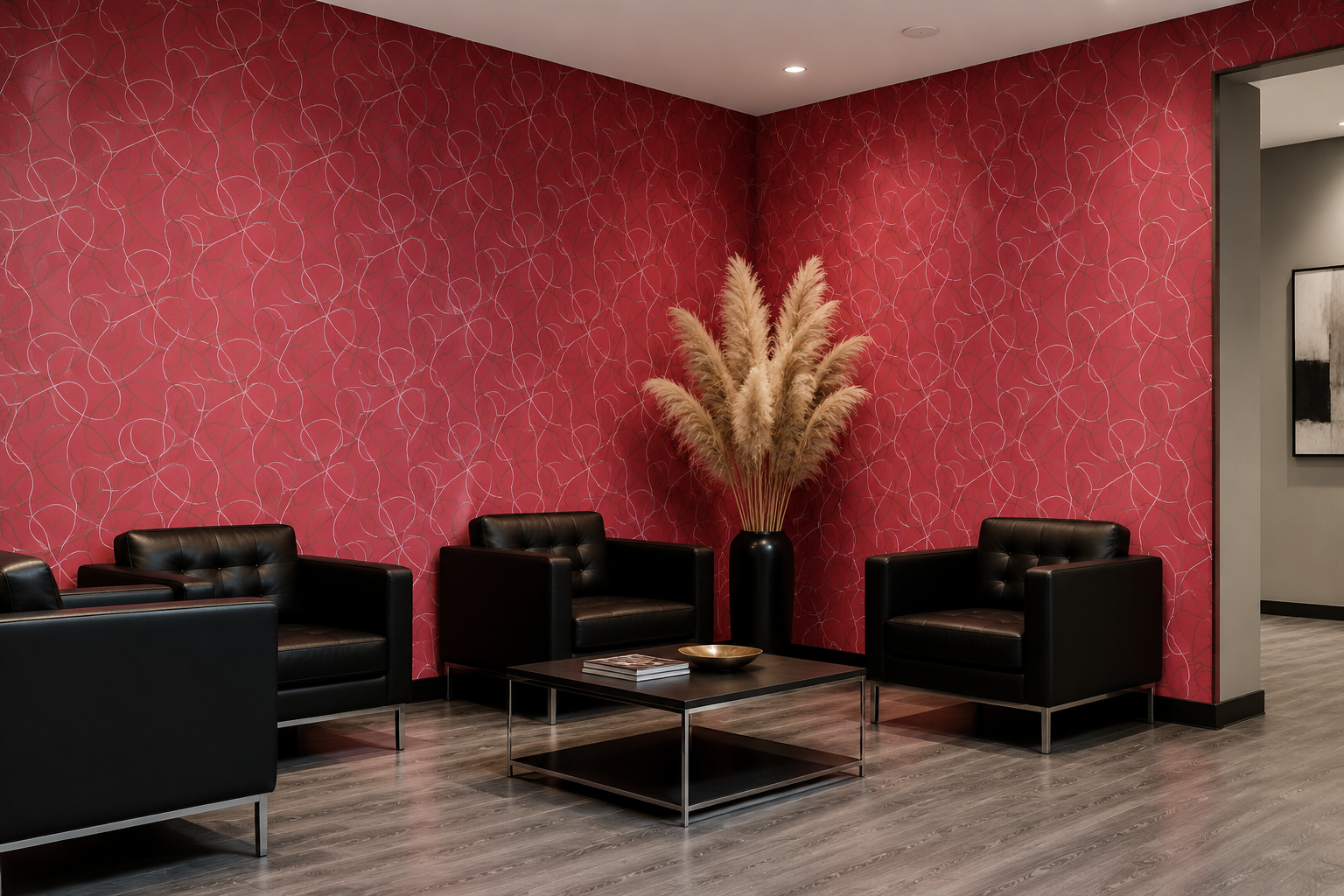 کاغذ دیواری PVC طرح هندسی / قرمز روشن