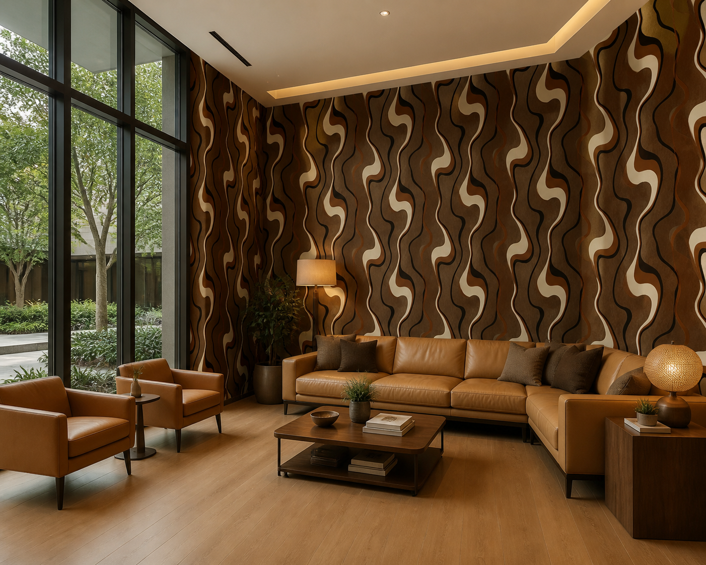 کاغذ دیواری PVC مدرن طرح هندسی اسنکی / شکلاتی