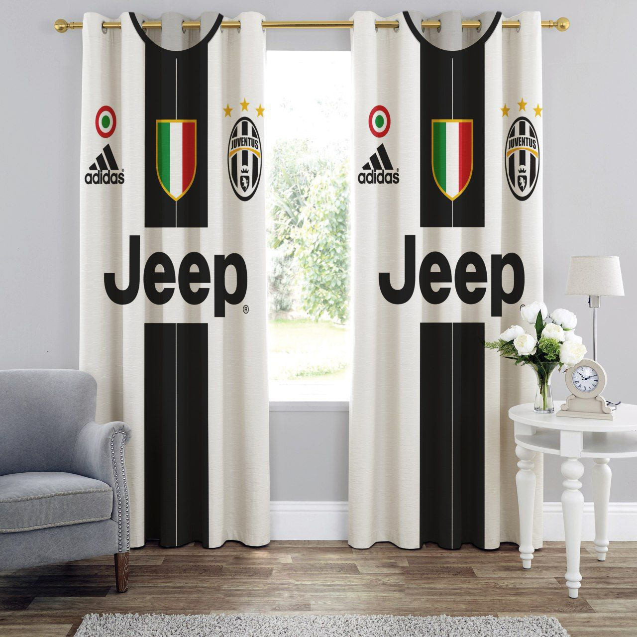 پرده چاپی مدل پانچی طرح یوونتوس با لوگوی JEEP