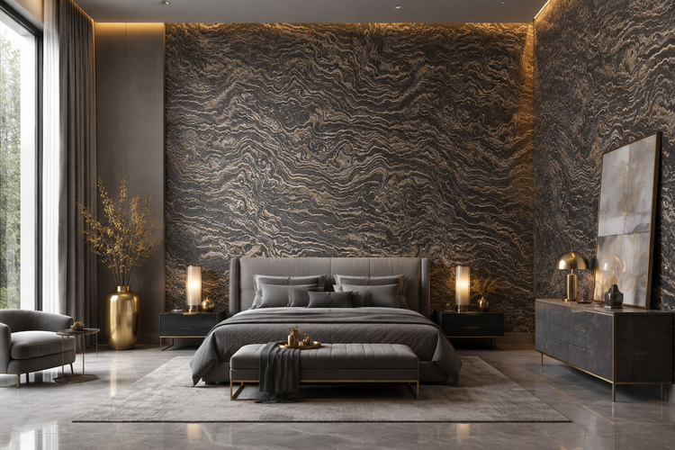 کاغذ دیواری PVC طرح مدرن / طوسی طلایی