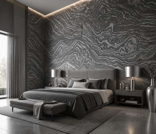 کاغذ دیواری PVC طرح مدرن / طوسی نقره ای
