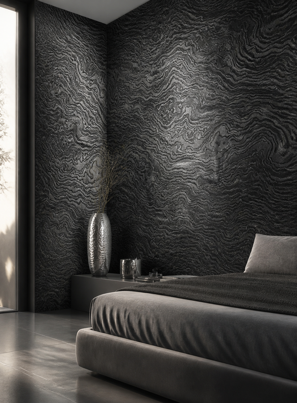 کاغذ دیواری PVC طرح مدرن / طوسی نقره ای